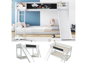 8791277630701 - Okwish - Doppelbett mit Treppe und Rutschen Bett mit Zaun Bett mit Kinderschreibtafel umweltfreundliches Massivholz weiß (200x90cm)