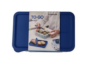 8803733284905 - Lock&lock - Lunchbox 3 in1 Brotdose 3 Fächern mit Messer Gabel Löffel blau