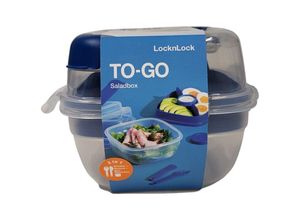 8803733285339 - Lock&lock - To go Salatbox 3 in1 Salatbox-Set Messer Gabel Saucenbehälter blau