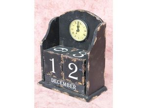 8810220141429 - Uhr mit Kalender 14B142 Schwarz Shabby Kaminuhr Standuhr 25 cm Vintage Quarzuhr