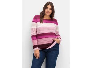 8859737506710 - Große Größen Pullover im Colorblocking und Ajourstrickmuster rosé gestreift Gr40