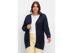 8859737526831 - Große Größen Lange Strickjacke in Grobstrick-Optik offene Form marine Gr40