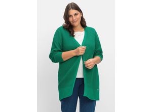 8859737526930 - Große Größen Lange Strickjacke in Grobstrick-Optik offene Form grün Gr40