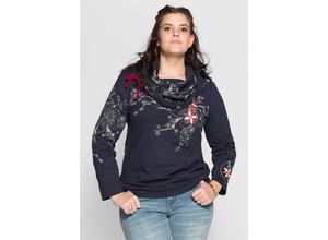 8901145428303 - Große Größen Sweatshirt im floralen Design dunkelblau bedruckt Gr40 42