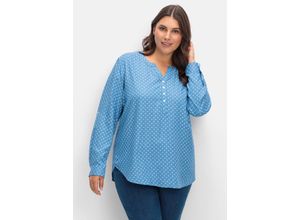 8901158307978 - Große Größen Tunika mit Alloverdruck und Krempelärmeln mittelblau gemustert Gr42