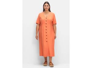 8901158329437 - Große Größen Maxikleid im Leinen-Mix mit Knopfleiste papaya Gr40