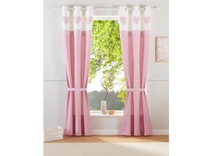 8904141226997 - Gardine HOME AFFAIRE Herz Spitze Gardinen Gr 145 cm Ösen 110 cm rosa (rose) Ösen blickdicht Bio Baumwolle inkl Raffhalter