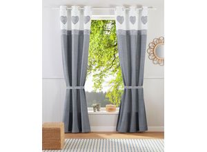 8904141227093 - Gardine HOME AFFAIRE Herz Spitze Gardinen Gr 145 cm Ösen 110 cm grau Ösen blickdicht Bio Baumwolle inkl Raffhalter