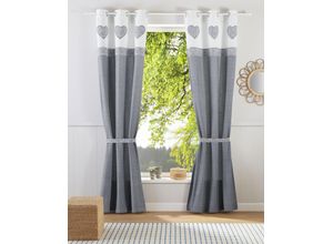 8904141227116 - Gardine HOME AFFAIRE Herz Spitze Gardinen Gr 225 cm Ösen 110 cm grau Ösen blickdicht Bio Baumwolle inkl Raffhalter