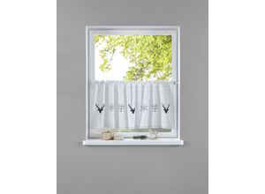 8904141235609 - Scheibengardine MY HOME Xaver Gr 2 grau B120cm H30cm Voile Baumwolle (Bio-Baumwolle) Gardinen Halbtransparent Bedruckt Baumwolle weihnachtliches Design