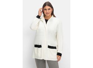 8904386365789 - Große Größen Strickjacke mit verdecktem Zipper und Kontrastdetails ecru Gr44