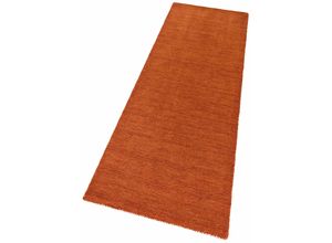 8906077464962 - Läufer THEKO Gabbeh Uni Handweb Teppich meliert reine Schurwolle handgewebt Teppiche Gr B L 70 cm x 240 cm 14 mm 1 St orange (rostorange) Teppichläufer Teppich-Läufer Wohnzimmer Flur auch als rechteckig oder rund