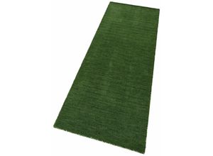 8906077465228 - Läufer THEKO Gabbeh Uni Handweb Teppich meliert reine Schurwolle handgewebt Teppiche Gr B L 90 cm x 250 cm 14 mm 1 St grün (dunkelgrün) Teppichläufer Teppich-Läufer Wohnzimmer Flur auch als rechteckig oder rund