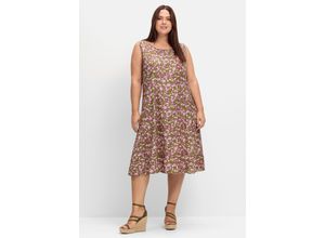 8907682650832 - Große Größen Ärmelloses Kleid mit Blumenprint khaki gemustert Gr42