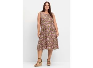 8907682650863 - Große Größen Ärmelloses Kleid mit Blumenprint khaki gemustert Gr48