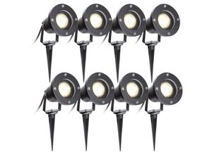 8934340853205 - Gartenleuchte Led Gartenstrahler Warmweiß 8er Pack led Gartenbeleuchtung IP65 4W GU10 Mit Erdspieß Stecker Aussen Wiese Für AussenGartenWiese