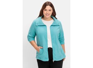 8935267212182 - Große Größen Fleecejacke mit Umlegekragen und 2-Wege-Zipper aqua Gr56