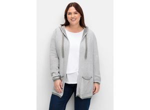 8941101511908 - Große Größen Strickjacke in Longform mit Taschen grau gestreift Gr40