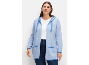 8941102167753 - Große Größen Strickjacke in Longform mit Taschen blau gestreift Gr40