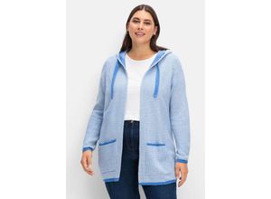 8941102167760 - Große Größen Strickjacke in Longform mit Taschen blau gestreift Gr42