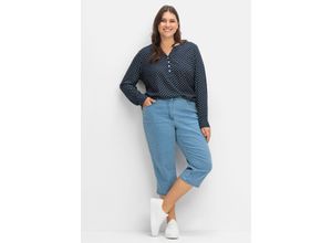 8961101413897 - Große Größen Caprijeans mit Teilgummibund und Glitzersteinen blue Denim Gr40