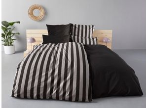 8961102159312 - Wendebettwäsche ANDAS Greta Bettwäsche Gr B L 155 cm x 220 cm 1 St 1 St Biber B L 80 cm x 80 cm grau (anthrazit schwarz) Bettwäsche mit Streifen in verschiedenen Qualitäten ab 135x200 cm