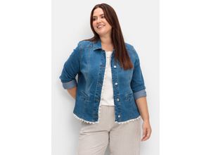 8961102638169 - Große Größen Jeansblazer mit Spitzenborte blue Denim Gr40