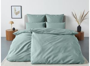 8961103050076 - Bettwäsche ANDAS Sari2 in Gr 135x200 oder 155x220 cm Gr B L 155 cm x 220 cm 1 St 1 St Seersucker B L 80 cm x 80 cm grün (jade) aus Baumwolle uni Bettwäsche in Seersucker Qualität ideal für Sommer