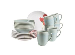 9001794844871 - Frühstücksset Keramik Ossia 18-tlg (Farbe Mint   Weiß   Rot)