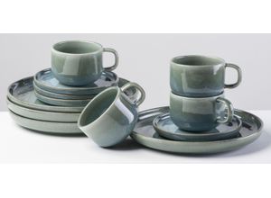 9001794898867 - Kaffeeservice GIPFELSTÜCK Tiefer See Geschirr-Sets Gr 12 tlg bunt (grün blau) Geschirr-Sets für 4 Personen Scandi-Style jedes Stück ein Unikat 12 Teile