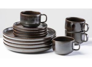 9001794898911 - Kaffeeservice GIPFELSTÜCK Glockenklang Geschirr-Sets Gr 12 tlg braun (bronze) Geschirr-Sets für 4 Personen Scandi-Style jedes Stück ein Unikat 12 Teile