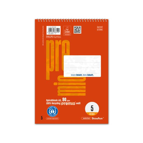 9001939836334 - Notizblock 040741005 kariert   Lineatur 5 A5 90g rot 40 Blatt 9001939836334 Staufen