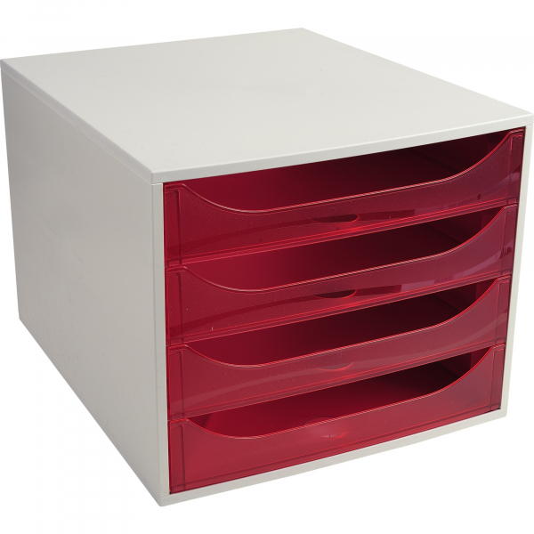 9002493423350 - Schubladenbox mit 4 Schubladen Big Box Kunststoff Hellgrau Rot 284 x 348 x 234 cm