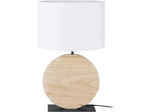 9002759399160 - Eglo - Tischlampe Contessore Nachttischlampe rund Tischleuchte aus Holz in Natur und Textil in Weiß Deko Schlafzimmer Wohnzimmer Tisch-Lampe E27