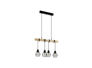 9002759431327 - 43132 Pendelleuchte townshend 5 Stahl schwarz Holz braun E27 4X40W L70cm B20cm H110cm dimmbar - Eglo