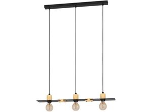 9002759437527 - Eglo - Hängelampe Bramerton Pendelleuchte Esstisch 3-flammig Esszimmerlampe aus Holz in Natur und Metall in Schwarz FSCM70HB Hängeleuchte mit E27