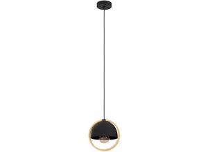 9002759437558 - Hängelampe Callow Pendelleuchte Esstisch 1-flammig Esszimmerlampe aus Metall in Schwarz mit Ring aus Holz in Natur FSCM70HB Hängeleuchte mit E27