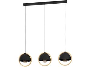 9002759437565 - Hängelampe Callow Esstisch Pendelleuchte 3-flammig Esszimmerlampe aus Metall in Schwarz und Holz in Natur FSCM70HB Hängeleuchte mit E27 Fassung