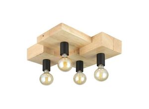 9002759437985 - Deckenleuchte Halkin Deckenlampe 4-flammig natürliche Deckenbeleuchtung FSC100HB Holz in Natur und Metall in Schwarz Wohnzimmerlampe mit