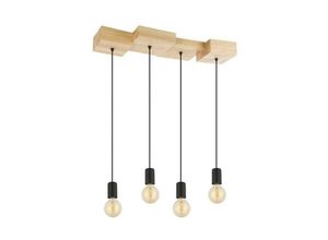 9002759437992 - Hängelampe Halkin Esstisch Pendelleuchte 4-flammig Esszimmerlampe aus Holz in Natur und Metall in Schwarz FSC100HB Hängeleuchte mit E27 Fassung