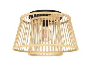 9002759438517 - Eglo - Deckenlampe Hykeham Deckenleuchte mit 2 Lampenschirmen aus Bambus Boho Wohnzimmerlampe aus natürlichem Holz und Metall in schwarz Holzlampe