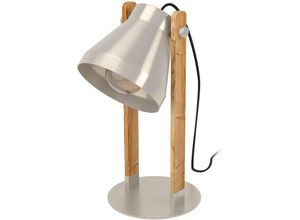 9002759439538 - Eglo - Tischlampe Cawton rustikale Nachttischlampe mit schwenkbarem Spot Tischleuchte aus Stahl und geflammtem Holz Tisch-Lampe für Wohnzimmer und