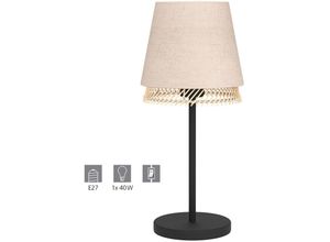9002759439774 - 43977 nature Tischleuchte tabley Stahl schwarz Textil natur Holz E27 1X40W H425cm Ø19cm mit Kabelschalter - Eglo