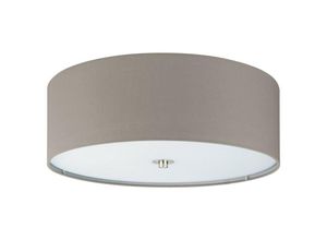 9002759949198 - Eglo Pasteri - 3 Light Flush Deckenleuchte Satin Nickel mit taupefarbenem Stoffschirm und weißem Diffusor E27