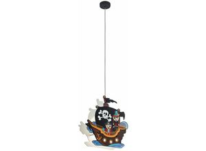 9002759974091 - Pendellampe Kinderzimmer Holzleuchte mehrfarbig Deckenleuchte Hängelampe bunt Piratenschiff Metall Holz bunt Fassung 1x E27 LxBxH 425x14x110 cm