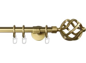 9002777138659 - Gardinenstange GARESA RUSTIKA Gardinenstangen Gr L 230 cm Ø 16 mm 1 läufig goldfarben (mattgoldfarben) Kinder Gardinenstangen für rustikale Vorhanggarnitur verlängerbar m Ringe Endknopf Korb
