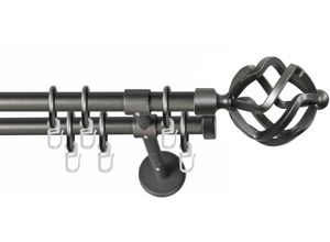 9002777140904 - Gardinenstange GARESA RUSTIKA Gardinenstangen Gr L 140 cm Ø 16 mm 2 läufig grau (graphit) Kinder Gardinenstangen für rustikale Vorhanggarnitur verlängerbar m Ringe Endknopf Korb