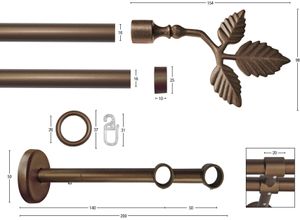 9002777147545 - Gardinenstange GARESA RUSTIKA Gardinenstangen Gr L 150 cm Ø 16 mm 2 läufig braun (bronzefarben) Gardinenstangen Deckenmontage rustikale Vorhanggarnitur verlängerbar m Ringe Endk Blatt