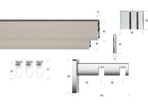 9002777154796 - Gardinenstange GARESA FLAT Gardinenstangen Gr L 140 cm 1 St 2 läufig silberfarben (vernickelt chromfarben) Kinder Gardinenstangen für Rechteckprofil Wandmontage perfekter Lauf modern verlängerbar