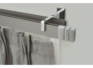 9002777154901 - Gardinenstange GARESA FLAT Gardinenstangen Gr L 250 cm 1 St 2 läufig silberfarben (vernickelt chromfarben) Kinder Gardinenstangen für Rechteckprofil Wandmontage perfekter Lauf modern verlängerbar